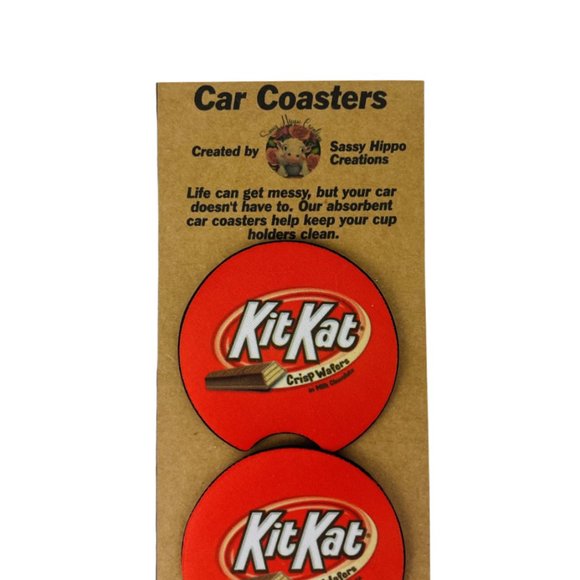 Car Coasters Kit Kat Chocolate Candy Bar Snack Junk Food Set of 2 Neoprene - Picture 7 of 9